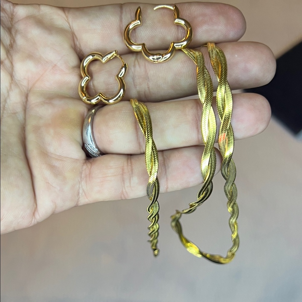 Gold plated Over Stainless Jewelry Set with Necklace Bracelet and Earrings